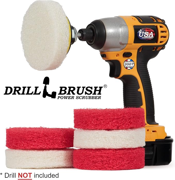 Drill Brush Power Scrubber Pads - Shower Cleaner - Hard Water Stain Remover | Bath Mat - Baseboard Cleaner - Vinyl Flooring - Bathroom - Cleaning Supplies - Bathtub - Bathroom Sink - Tile Cleaner
