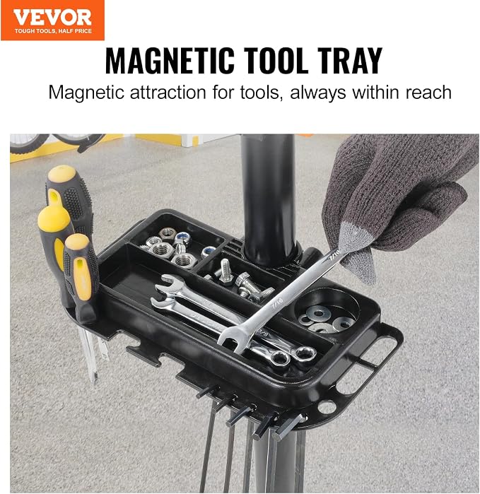 VEVOR Bike Repair Stand, 4-Leg Steel Bicycle Repair Stand, 42.5"-74.8" Adjustable Height Bike Maintenance Work Stand with Magnetic Tool Tray, Foldable Bike Service Stand for Home, Shop (Max 80 Pounds)