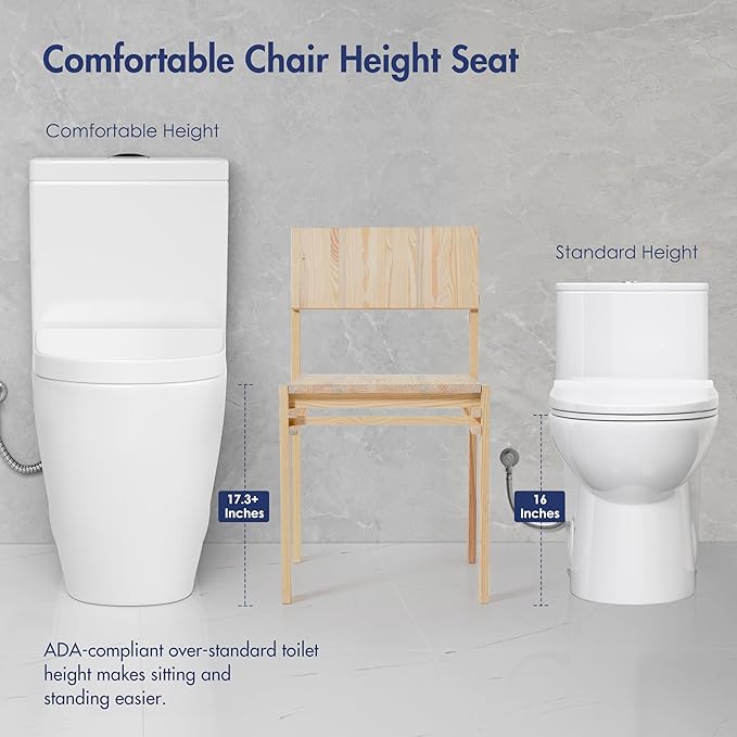 Eridanus One Piece Toilet with Comfort Chair Seat ADA Height 17.3", Powerful Dual Flush Modern Toilet, 1.1/1.6 GPF, 12" Rough-In, Elongated Toilet with Soft Closing Seat, White