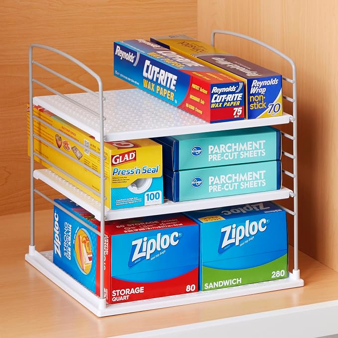 YouCopia UpSpace Cabinet Box Organizer, Adjustable Kitchen and Pantry Shelf for Plastic Wrap and Foil Storage, Extra Large, White (Pack of 6)