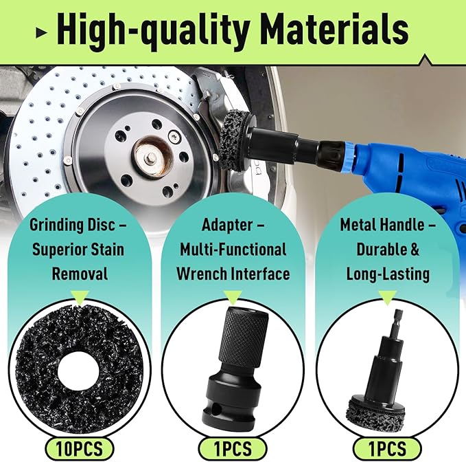 Wheel Hub Cleaning Tool Kit, 10 Pads Wheel Stud and Hub Cleaner, Fits Power Drill or 1/2" Impact Driven Wrenches, Wheel Hub Resurfacing Kit Includes for Quick Rust Studs, Hubs, Rotors