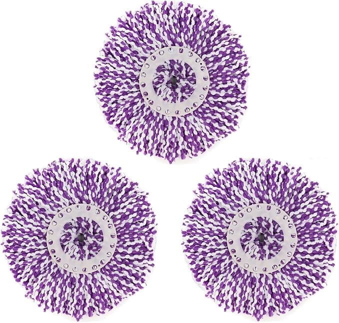 3 Pack Spin Mop Replacement Head, Round Shape Standard Size Microfiber Mop Head Refills for Hurrican, Mopnad, Casabell and Other Standard Size Spin Mop Systems