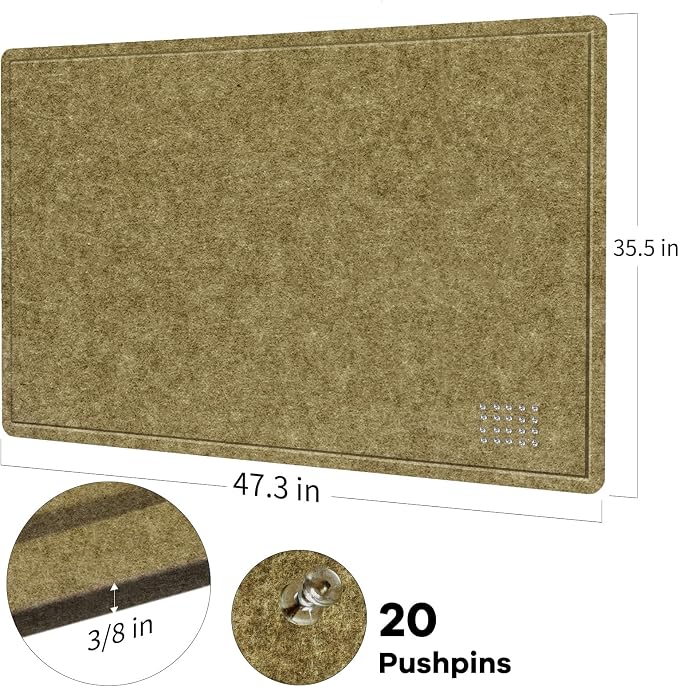 Felt Bulletin Board 48x36 inches, Decorative Pin Board for Home & Office | Cork Board Alternative for Wall with Push Pins, Display Mood Board for Photos, Notes & Reminders