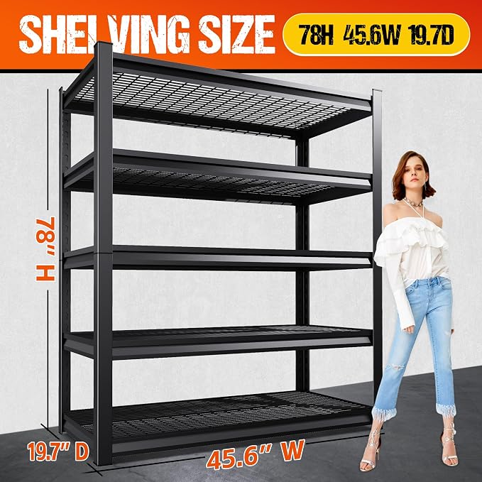 Set of 3 Heavy Duty Garage Shelving 5T Storage Shelves, Adjustable Metal Shelving Unit, Utility Garage Organizer Shelf for Basement, Pantry, Warehouse, Supermarket, 45.6" Wx19.7 Dx78 H