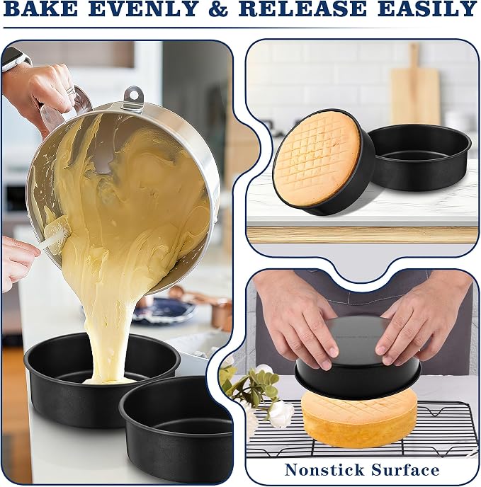 E-far 9 Inch Round Cake Pan Set of 3, Nonstick Stainless Steel Baking Pans Tin, Bakeware for Layer Cakes, Stainless Steel Core & Non-toxic Coating, Straight Side & 2 Inch Deep