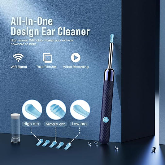 LEIPUT Ear Wax Removal - Earwax Remover Tool with 7 Pcs Ear Set - Ear Canal Cleaner with 1080P Camera - FSA HSA Eligible - Ear Cleaning Kit with 6 Ear Spoon - Ear Camera for iOS & Android (Blue)