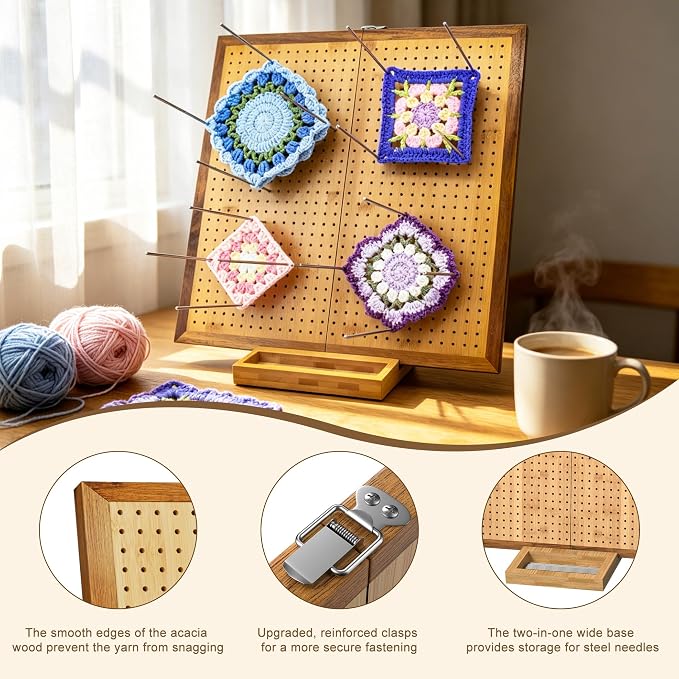 OCPO HOME 15.5" Foldable Crochet Blocking Board with Stainless Steel Pegs | Large Blocking Board for Crocheting, Sturdy Metal Latches, Blocking Boards for Crochet Projects, Gifts for Crocheters