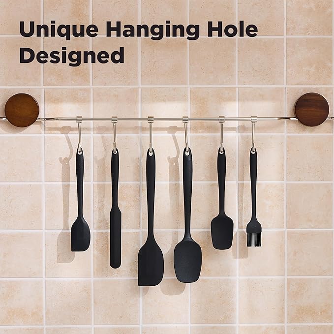6 Pieces Silicone Spatula Set, Food Grade Rubber Spatula,Kitchen Tools for Baking, Cooking, Stirring (Black)