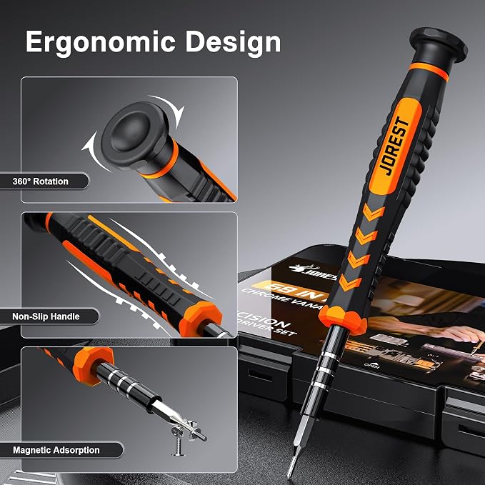 JOREST 59Pcs Small Precision Screwdriver Set with Torx T5, T6, T8, Mini Repair Tool Kit for Macbook, Computer, Laptop, iPhone, PS4 PS5, Xbox, Switch, Eyeglasses, Watch, PC, Ring Doorbell, Electronic