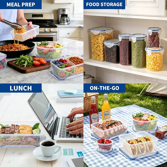 KIGI Food Storage Containers, Clear Cylinder Airtight Canister & Jar with 4-Sided Locking Lid for Coffee Bean, Sugar & Pantry Dry Food, 8 Piece Set, 1.35Cup /2.9Cup /5.2Cup /8.3Cup