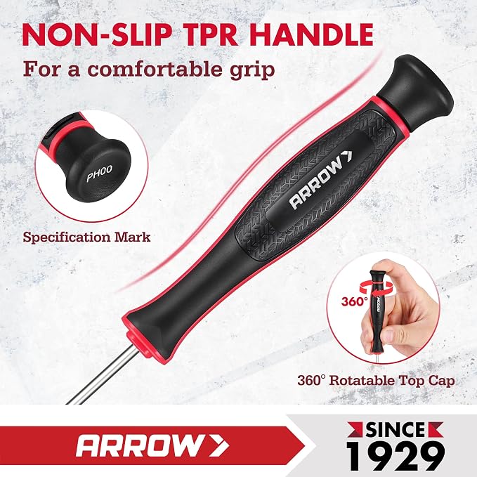 ARROW 5-Piece Precision Screwdriver Set with Pouch, Phillips, Slotted | Small Magnetic Screwdriver Set, Cr-V Steel, Non-Slip Grip, for Eyeglass, Watch, Computer, Laptop, Phone Repair