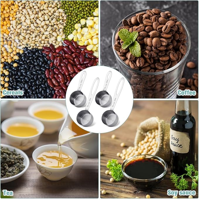 2 Tbsp Measuring Scoop Set, Stainless Steel Coffee Scoop with Long & Short Handle, 30ml Metal Measuring Spoon for Ground Coffee, Protein Powder, Baking, 1/8 Cup, 2 Pack