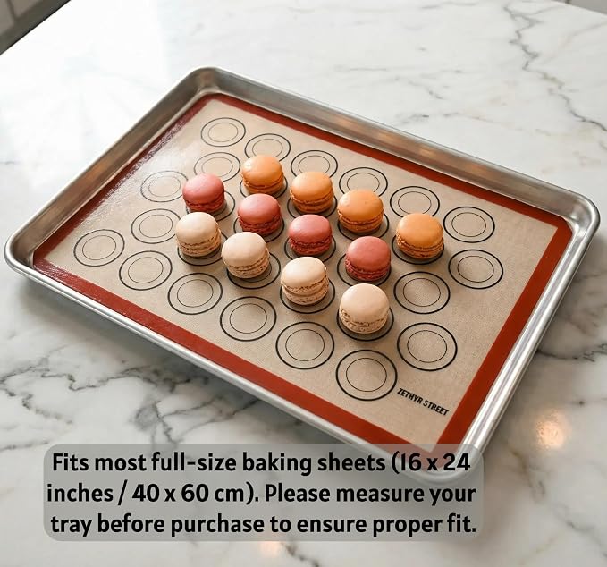 Macaron Silicone Baking Mats - Set of 2 - Full Size - 16 x 24 in (40 x 60 cm), Non-Stick Macaron Mat for Perfect Baking - Dishwasher & Oven Safe, Ideal for Macarons, Cookies, Bread, Red Border