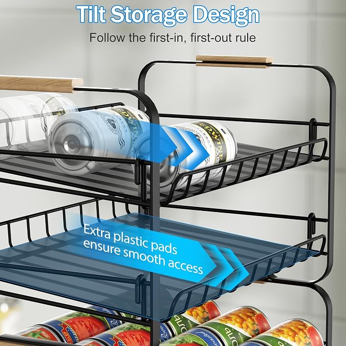 MAXIFFE 2-Tier Can Organizer for Pantry, 16.9"W × 11.5"D × 16.7"H, Stackable Metal Adjustable Hold 40 Cans Rack Storage Holder Dispenser for Soda Drinks Fruits, for Kitchen Countertop, 2 Pack Black