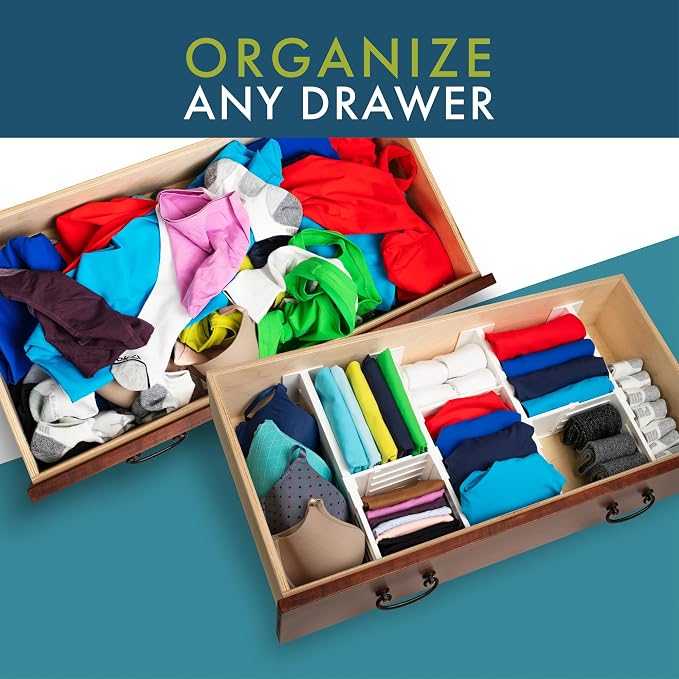 Dial Industries Adjustable Dresser Drawer Clothes Organizer Dividers, Set of 4, 4.5" Deep | Slides apart to fit drawers of any length, Separates socks, underwear and small items, Great for bedroom or bathroom drawers