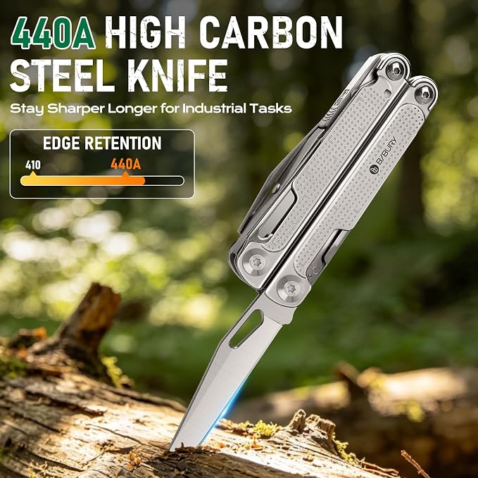 BIBURY Multitool Pliers Pro BI2049, EDC Multi Tool with 90HRA Replaceable YG12 Tungsten Wire Cutters, 440A Knife, T-Shank Wood Saw & Scissors, EDC Gear for Camping Hiking, Fathers Day Gift for Men