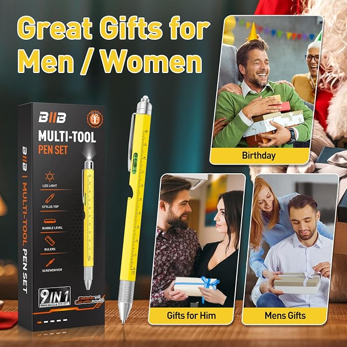 BIIB Gifts for Men 9 in 1 Multitool Pen, Birthday Gifts for Men, Mens Gifts for Dad Him Husband, Dad Gifts from Daughter Son, Personalized Gifts Ideas, Tools Cool Gadgets