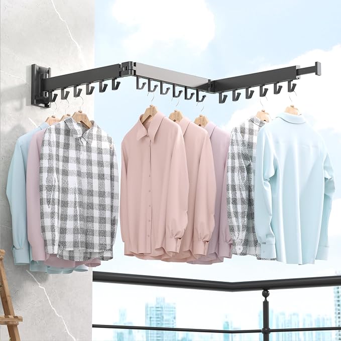 BOQORAD Drying Rack Clothing,Clothes Drying Rack Wall Mounted,Collapsible Hanging Racks for Laundry,Laundry Drying Rack,Wall Mounted Clothes Rack