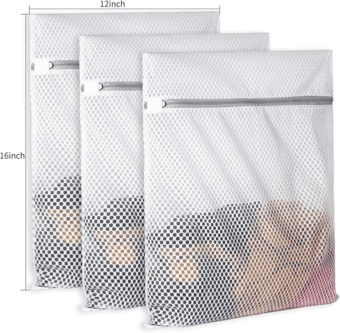 SUERIV 3Pcs Durable Honeycomb Mesh Laundry Bags for Delicates 125gsm Net Fabric Durable and Reusable Delicate Wash Bag,Organization Bag for Lingerie,Sock,12 x 16 Inches(3 Medium)