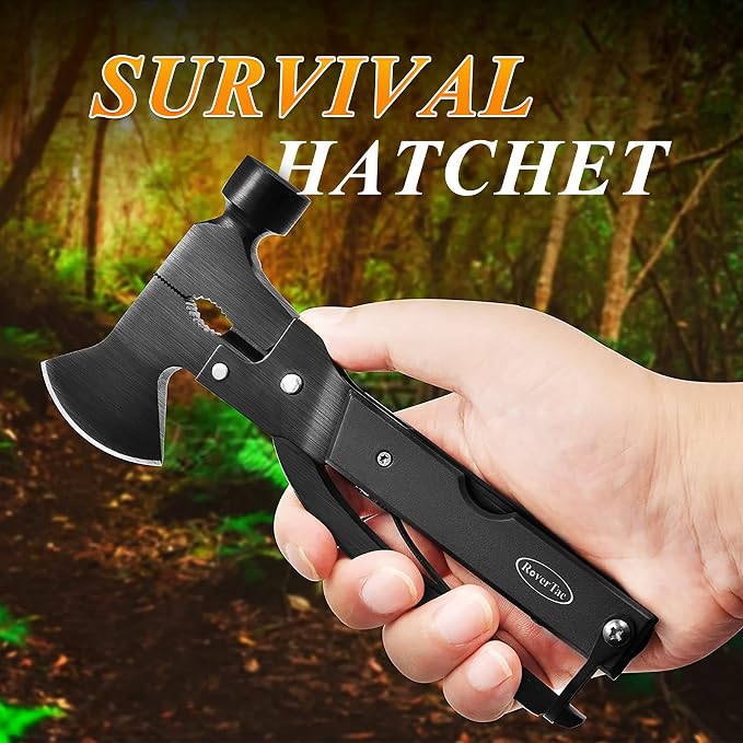14-in-1 Multitool Camping Axe – Multi Tool with Knife, Hammer, Saw, Screwdrivers, Bottle Opener – Camping Tool with Sheath – Tool Gifts for Men, Dad, Husband, and Outdoor Enthusiasts.