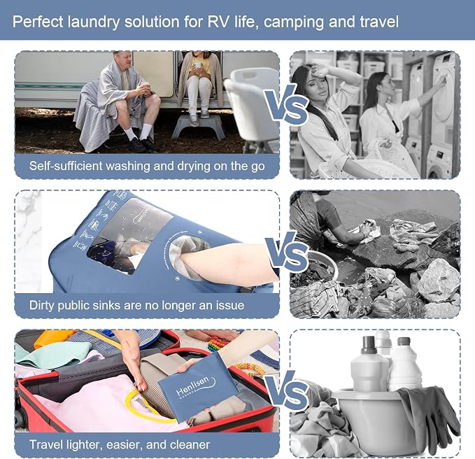 Portable Washing Bag Hand Wash Bag Travel Manual Washer RV Laundry Solution | Camping Washing Machine, Hand Washing Bag, Clothes Washer for Backpacking, Cruise and Vacation Essentials, Travel Washer Bag