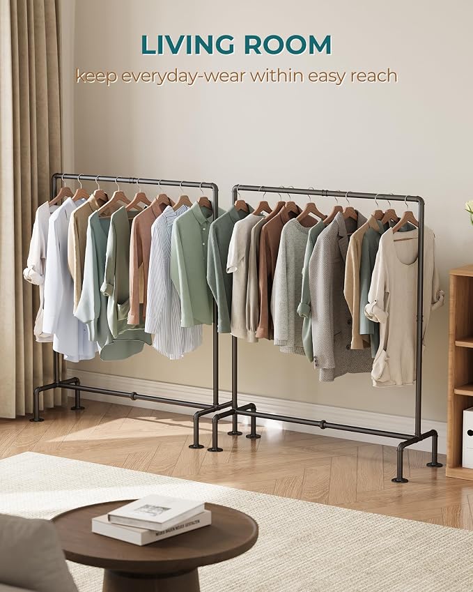 OROPY Clothing Rack, 2 Pack Heavy Duty Clothes Rack Freestanding | Industrial Pipe Clothing Rack Free Standing, Detachable Clothes Rack, Garment Storage, Max 247lbs, Easy Easy Assembly, Black