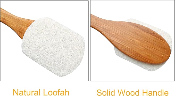 Leotruny 100% Natural Exfoliating Loofah with Long Wooden Handle | Shower Back Brush