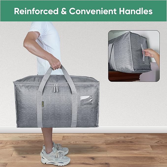 BALEINE 6-Pack Oversized Moving Bags with Reinforced Handles, Heavy-Duty Storage Tote for Clothes, Moving Supplies (Winter Grey, 6-Pack)