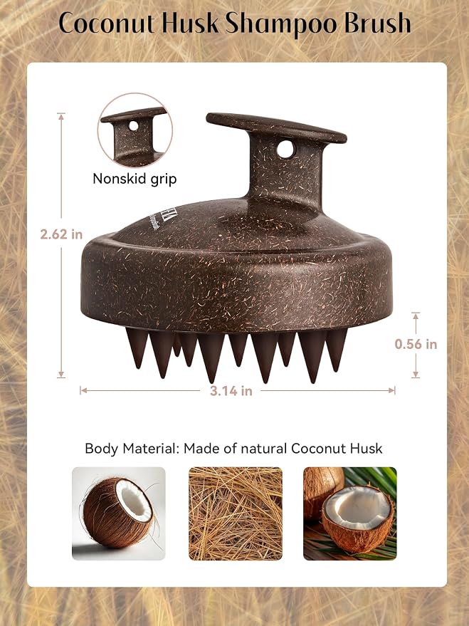 HEETA Scalp Massager Hair Growth, Soft Silicone Scalp Scrubber Shampoo Brush for Exfoliation, Dandruff Removal & Head Massage Stress Relax, Wet & Dry Use for Thick, Thin Hair Care, Dark Brown