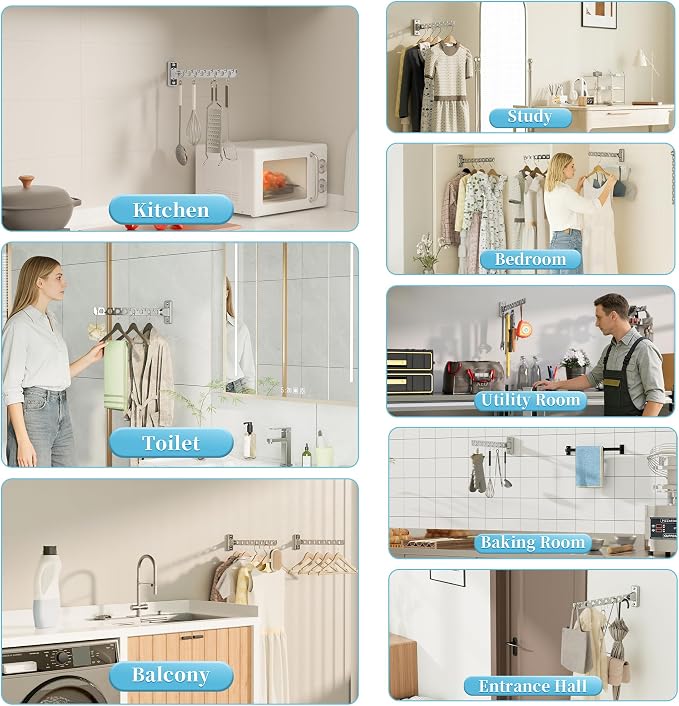 Alise Clothes Drying Racks Wall Mounted Coat Hangers,Polished Chrome,2 Pcs | Folding Hanger Clothes Hook Closet Storage Organizer,Swivel Space Saving Clothes Hanger Rack for Bedroom Bathroom Laundry