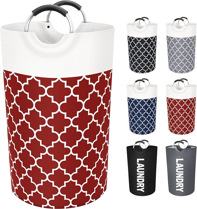 Fabspace Large Laundry Basket Laundry Hamper Bag Washing Bin Clothes Bag Collapsible Tall with Handles Waterproof Travel Bathroom College Essentials Storage for College Dorm, Family, 82L (Red) | Freestanding Laundry Hamper, Waterproof Dirty Clothes Sto...