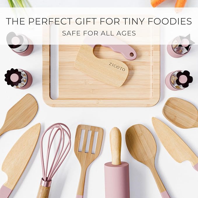 Wooden Cooking & Baking Set for Kids - Safe & Real Kitchen Tools Give Toddlers a Fun Cooking Experience - Durable Utensils are Perfect for Gifting to Create Lasting Family Memories