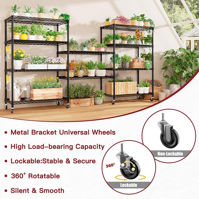 PrimeZone 36" W x 16" D x 79" H Wire Storage Shelves with Wheels, 5 Tier NSF Certified Heavy Duty Adjustable Kitchen Shelving Unit, Bakers Rack Organizer Rolling Metal Shelf for Garage Closet Pantry