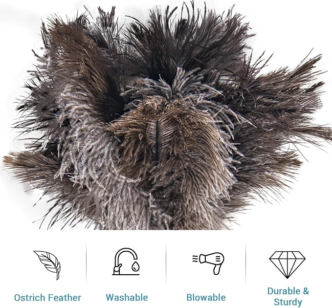 Feather Duster Extendable 22–47 Inch, Natural Ostrich Feather Duster with Long Handle for High Ceilings, Ceiling Fans, Walls，Furniture(Brown)