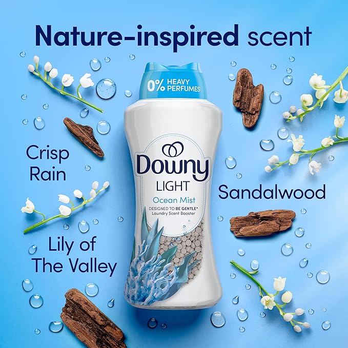 Downy Light Laundry Scent Booster Beads, Ocean Mist Scent, 24 OZ, In-Wash Fabric Beads Designed To Be Gentle With A Light Boost Of Scent, No Heavy Perfumes