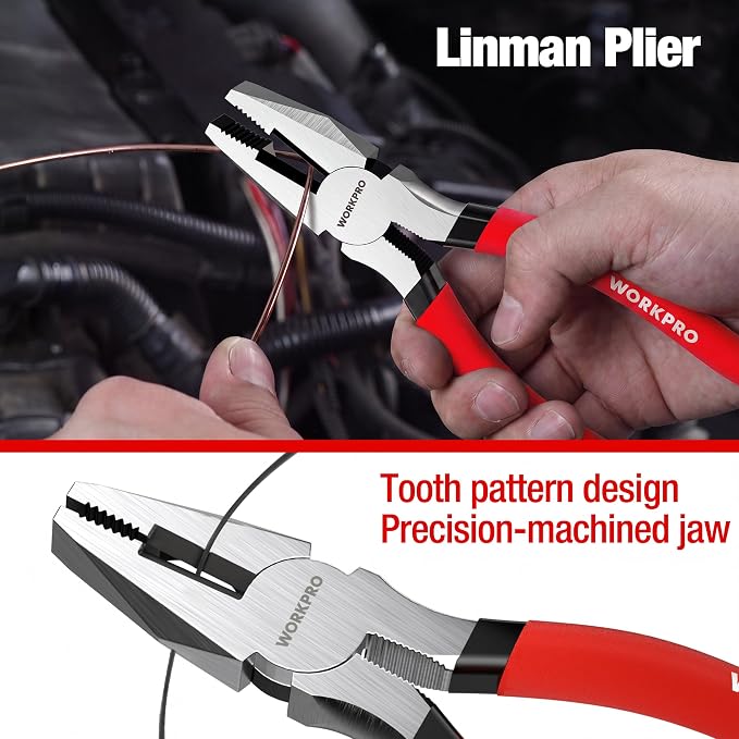 WORKPRO 7-Piece Pliers Set, Pliers Tool Set with Comfort Grip, Red