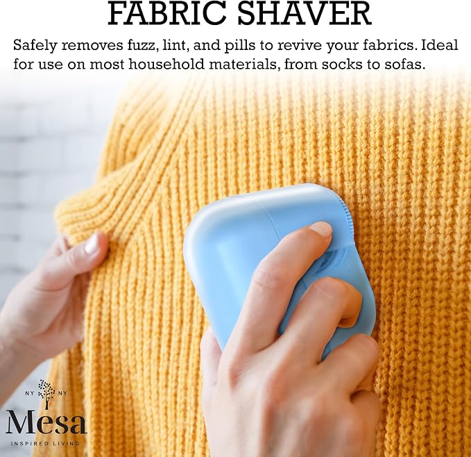 Inspired Living Fabric Care Kit – 3-Piece Clothes Care Set with Handheld Steamer, Lint Roller & Fabric Shaver/Defuzzer – Travel Steamer & Wrinkle Remover Kit – Blue Egg