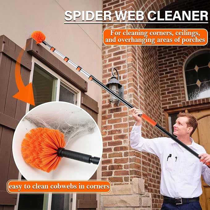 26FT High Ceiling Duster with Extension Pole,High Reach Duster Cleaning Kit | Ceiling Fan Cleaner Duster, Cobweb Dusters & Window Cleaning Squeegee Kit for Fan Blades, Furniture, Corner, Long Dusters