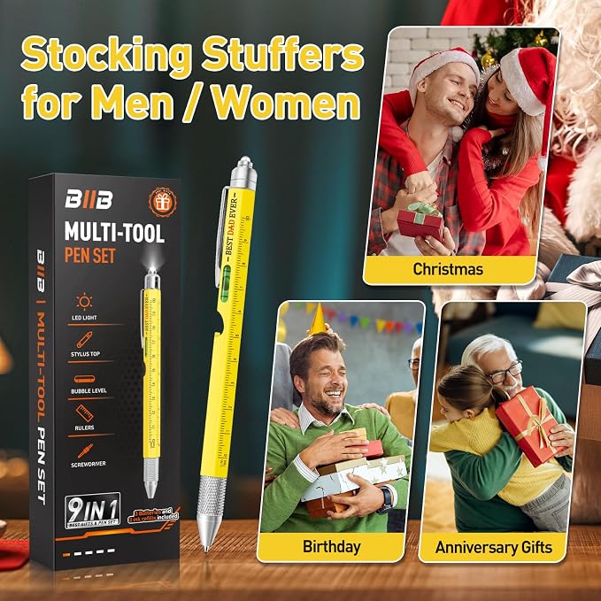 BIIB Mens Gifts for Husband Dad, 9 in 1 Multitool Pen, Personalized Fathers Day Gift Ideas, Anniversary Birthday Gifts for Men Him