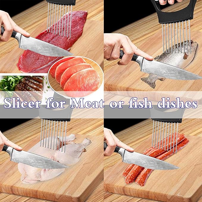 Stainless Steel Onion Holder for Slicing,Onion Slicer Holder,Onion Cutter for Slicing of Onions,Tomatoes,Avocados,Eggs and Other Vegetables,KItchen Utensils