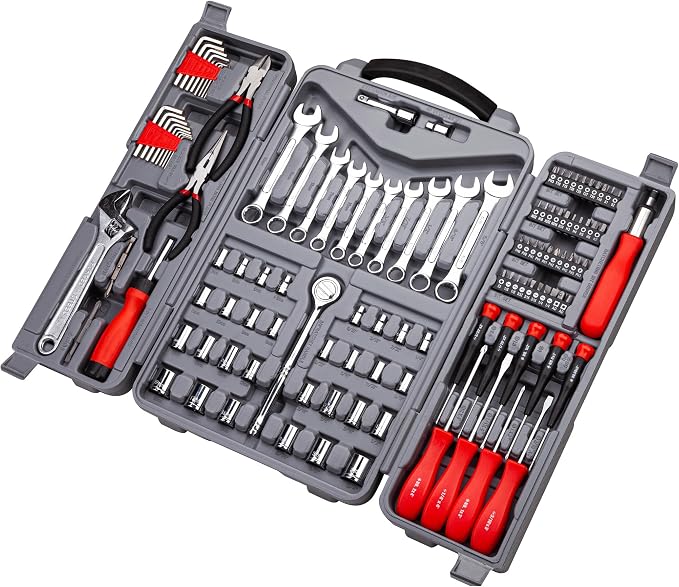 CARTMAN 123-Piece Socket Wrench Tool Set, Auto And Home Repair Kit Case Box | Versatile socket wrench and tool assortment for auto repairs, garage work, DIY projects, home fixes, and general maintenance.