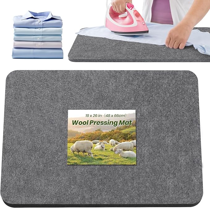 BREENHILL Wool Pressing Mat 19" x 26" – Extra Large Wool Ironing Mat for Sewing Tables & Craft Rooms, 1/2" Thick Heat Reflective Wool Pad(Dark Gray)