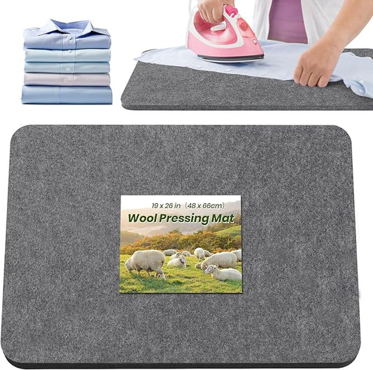 BREENHILL Wool Pressing Mat 19" x 26" – Extra Large Wool Ironing Mat for Sewing Tables & Craft Rooms, 1/2" Thick Heat Reflective Wool Pad(Dark Gray)