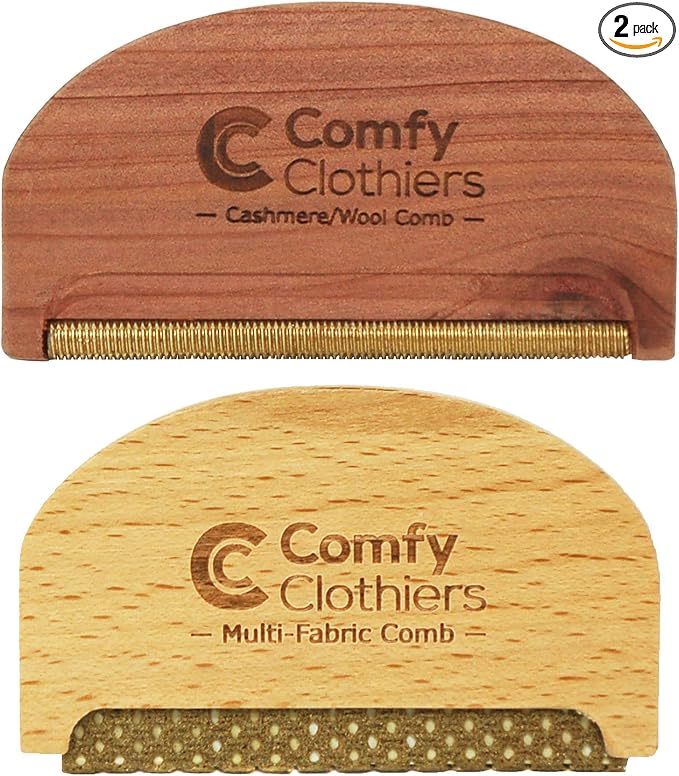 Comfy Clothiers Cedar Wood Cashmere Comb & Beech Wood Sweater Shaver Comb Combo Pack (One of Each Type) – Multi-Fabric Shaver Removes Pills, Fuzz and Lint from Garments