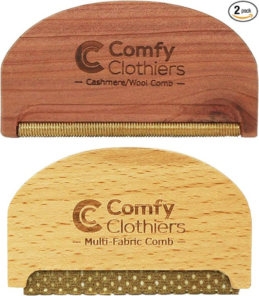 Comfy Clothiers Cedar Wood Cashmere Comb & Beech Wood Sweater Shaver Comb Combo Pack (One of Each Type) – Multi-Fabric Shaver Removes Pills, Fuzz and Lint from Garments
