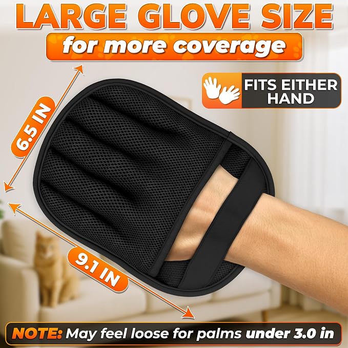 Pet Hair Remover Glove for Cats and Dogs, Reusable, 9.25 x 6.69 in | Grooming Mitt with Five-Finger Fit, Static Lift, Washable Mesh, for Couch, Carpet, Car Seat, Furniture, Bedding, and Clothing