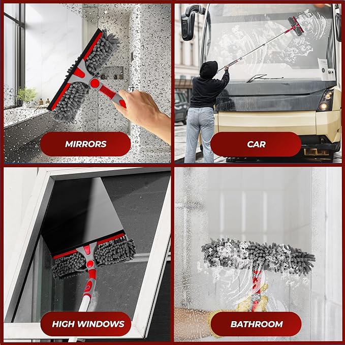 DSV Standard 60” Squeegee Window Cleaner Tool 2-in-1 Window Squeegee for Window Cleaning, Window Cleaning Squeegee Kit with Bendable Head, Window Cleaning Tool With Extension Pole for Home, Car, Glass
