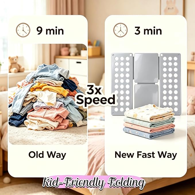 Mini Toddler Shirt Folding Board - Ages 1-7 Gray, Builds Independence | great for Montessori laundry, lightweight PP, smooth rounded edges, quick & simple, develops confidence & skills, stores flat