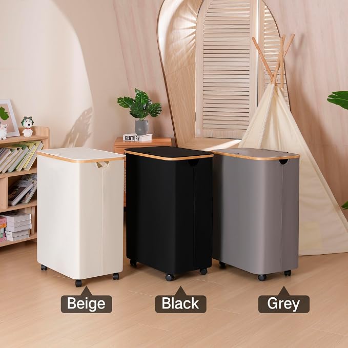 iEGrow Lagre Laundry Basket with Wheels, Laundry Hamper with Lid, 160L Clothes Hamper for Laundry with 3 Liner Bags, for Laundry Room, Bedroom, Dormitory Organization,Black
