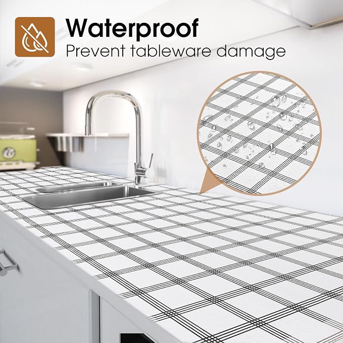 Beautysaid Shelf and Drawer Liner for Kitchen Cabinet Non Adhesive Non Slip | Shelf Paper Waterproof Washable Thickened for Dresser Pantry Shelve Bathroom Protector Liner(Plaid, 18 in x 30 FT)